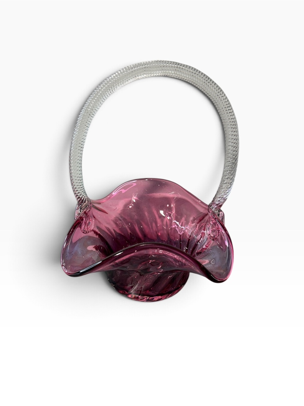Vintage Rossi Cranberry Glass Basket MCM Decor